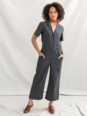 Bridge and Burn Short-Sleeve Utility Jumpsuit — Charcoal. Made in the PNW